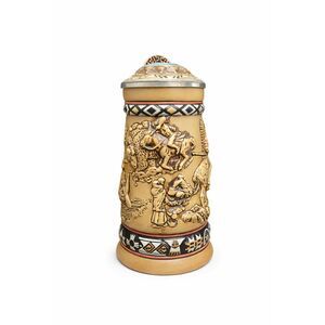 Vintage Beer Stein Native American Relief Pewter Lid Western Art Mug